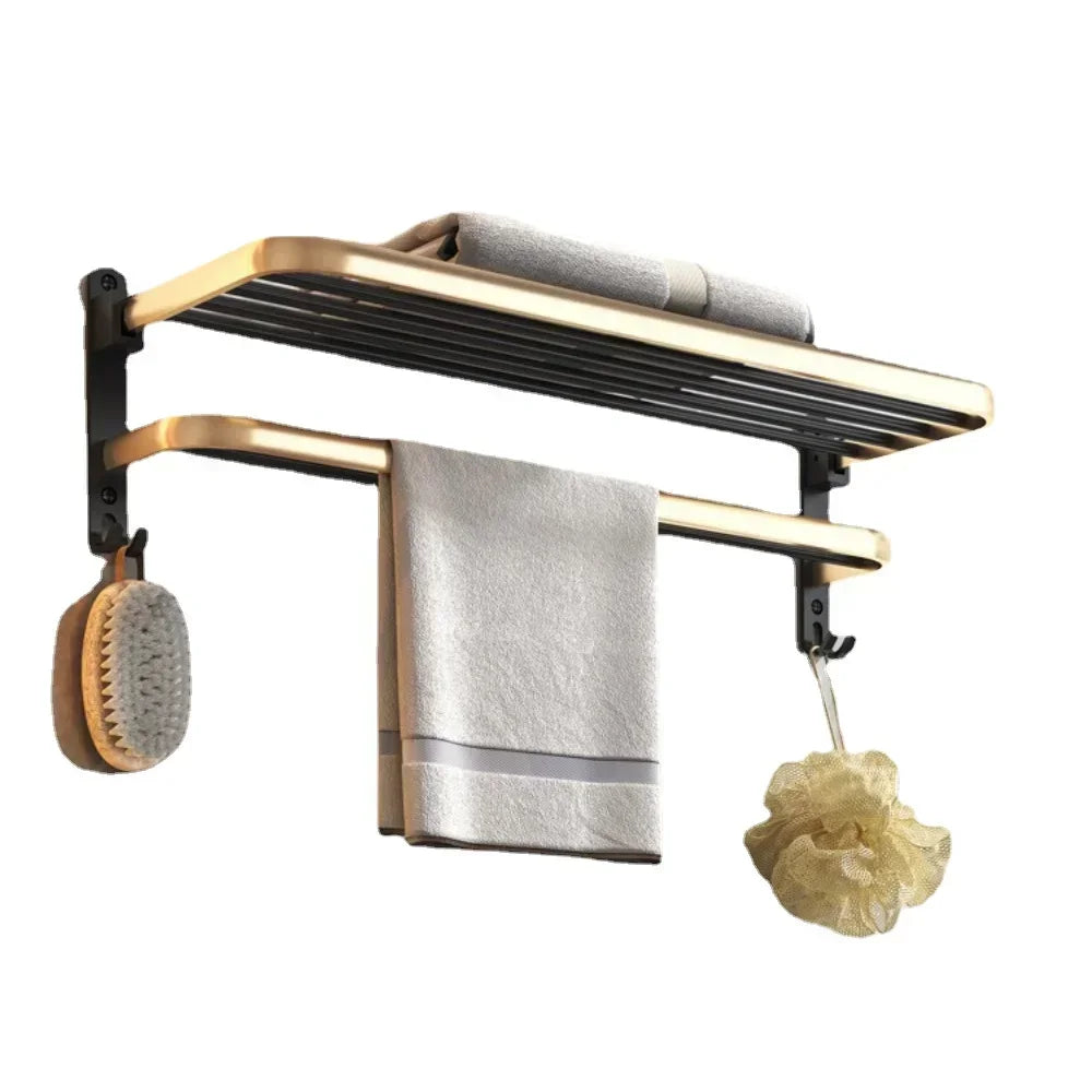 Bath Hardware Sets Organizer Aluminum Shower Towel Rack Black Gold Wall Mounted Bathroom Accessory Shelf Toilet Brush Holders