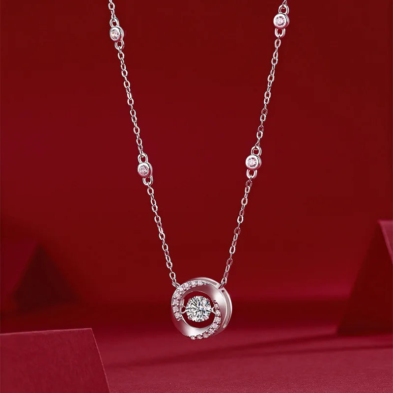 JIUZUAN Moissanite Pendant Necklace 925 Sterling Silver 18K Gold Plated Elegant Round Design for Women Comes with GRA Certificat