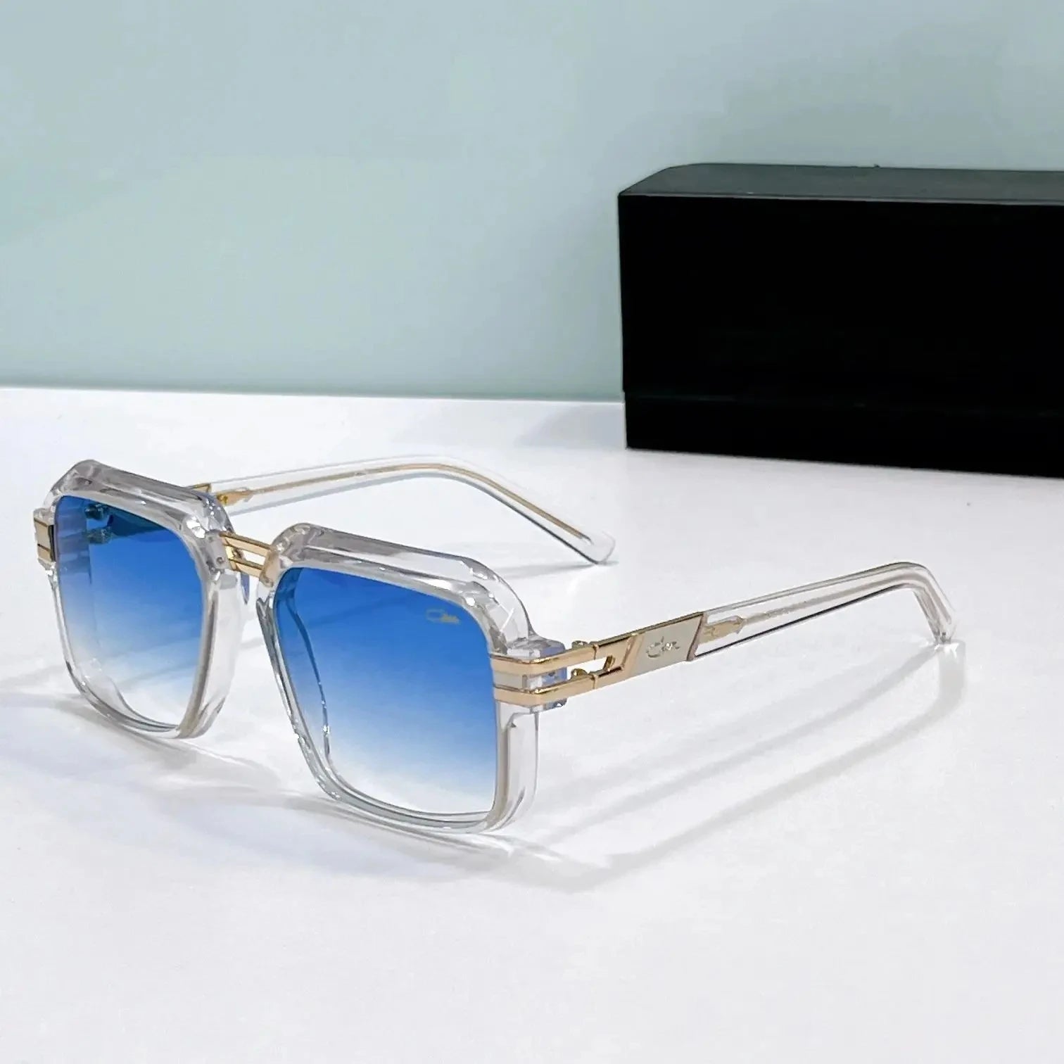 Original ACAZAL MOD60043 Trendy Square Red Alloy+Acetate Frame Men Sunglasses Top Quality Luxury Designer Women Couple Eyewear