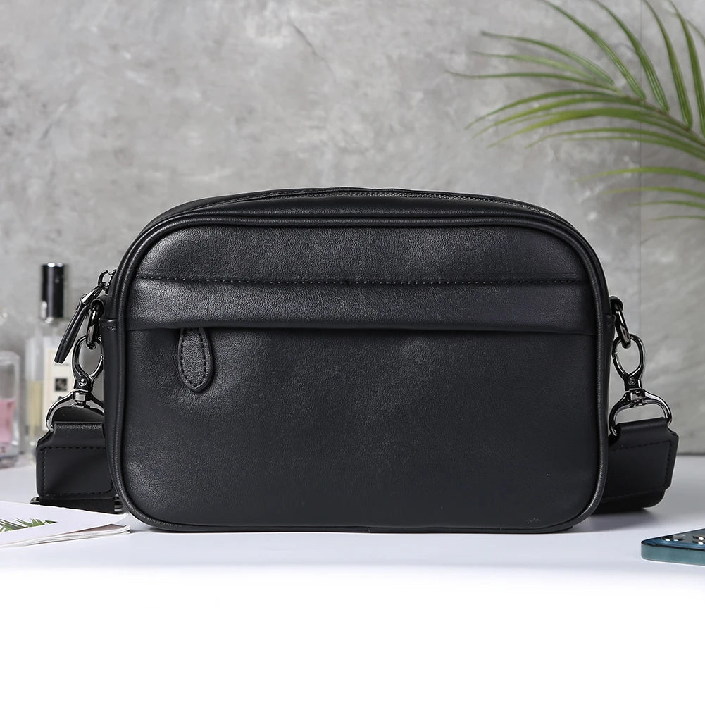 Casual Business Purse Handbag Classic Pattern Men Shoulder Crossbody Bag Wide Strap Small Square for Travel Work Male Sling Bags