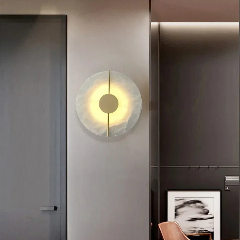 Minimalist Round Marble LED Wall Lamp Alabaster Sconce for Bedroom Bedside Living Room Corridor Kitchen Modern Home Decor Light
