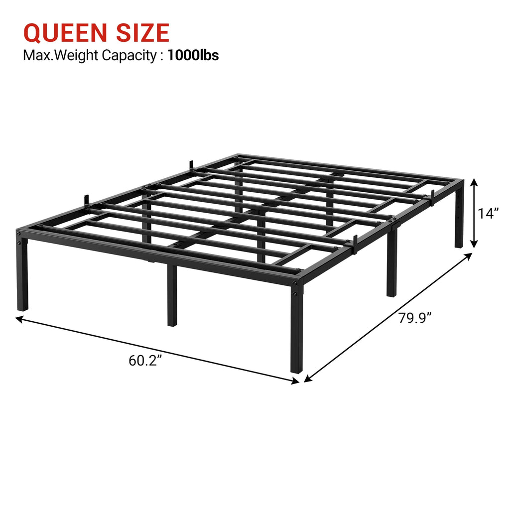 Twin/Full/Queen Size Modern Metal Bed Frame No Box Spring Needed Reinforced Steel Structure with Heavy Duty Metal Slats