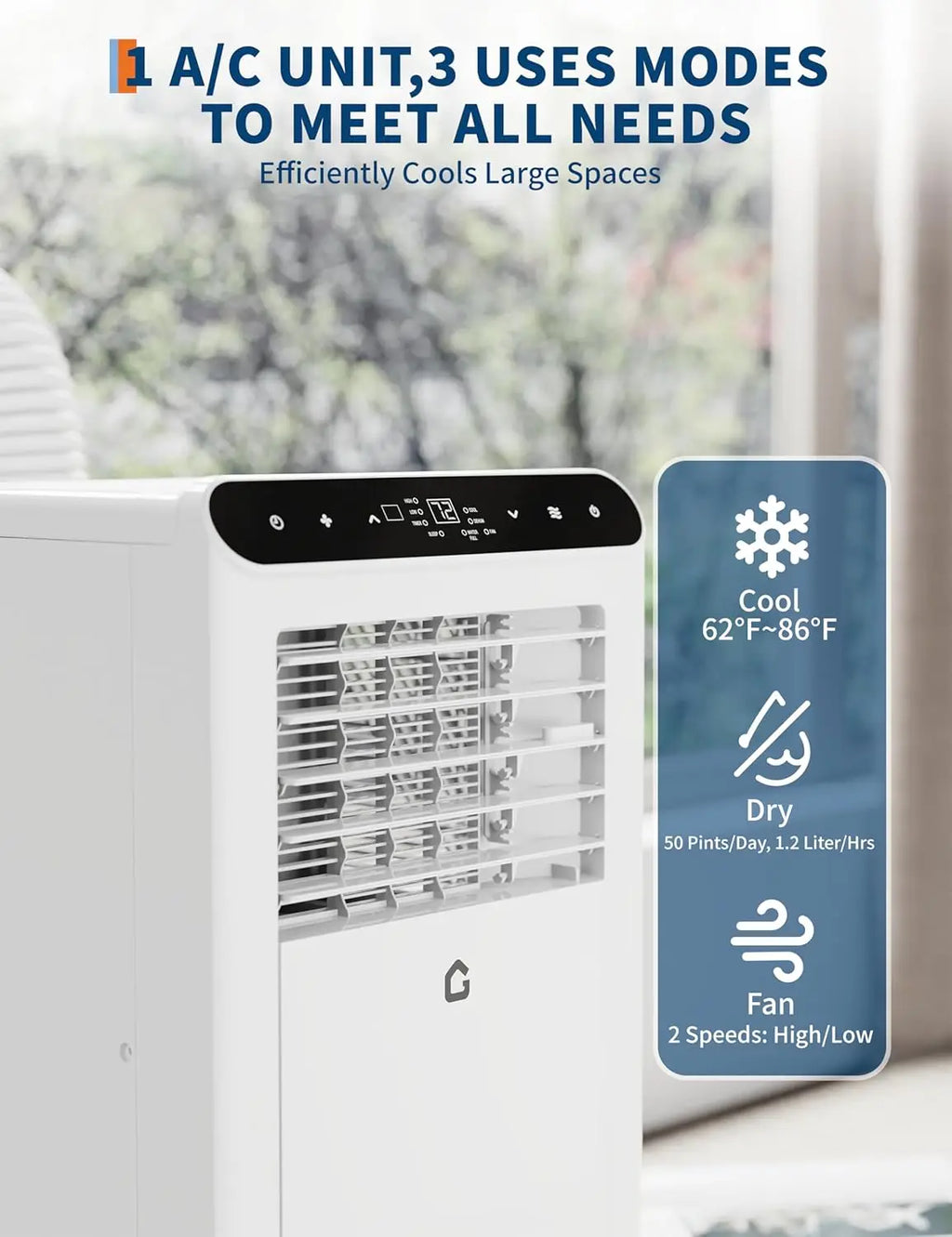 8000 BTU Portable Air Conditioners, 3-In-1 Portable AC Units for Rooms with Dehumidifier, Quiet Room Up to 350 Sq.Ft.Timer