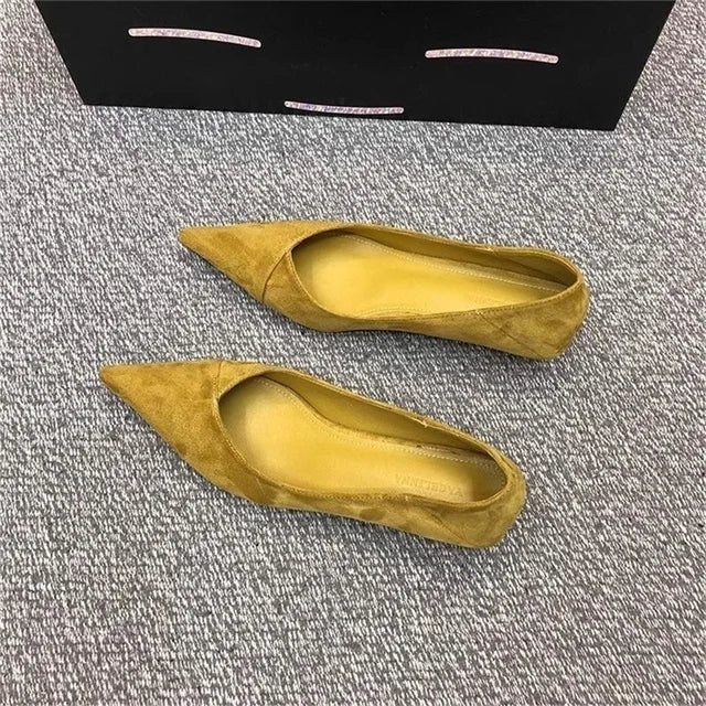 2025 New Comfortable Low 3-5 cm Heels Women's Working Shoes Leather Shallow French Style Thin Heeled Pumps For Office Casual