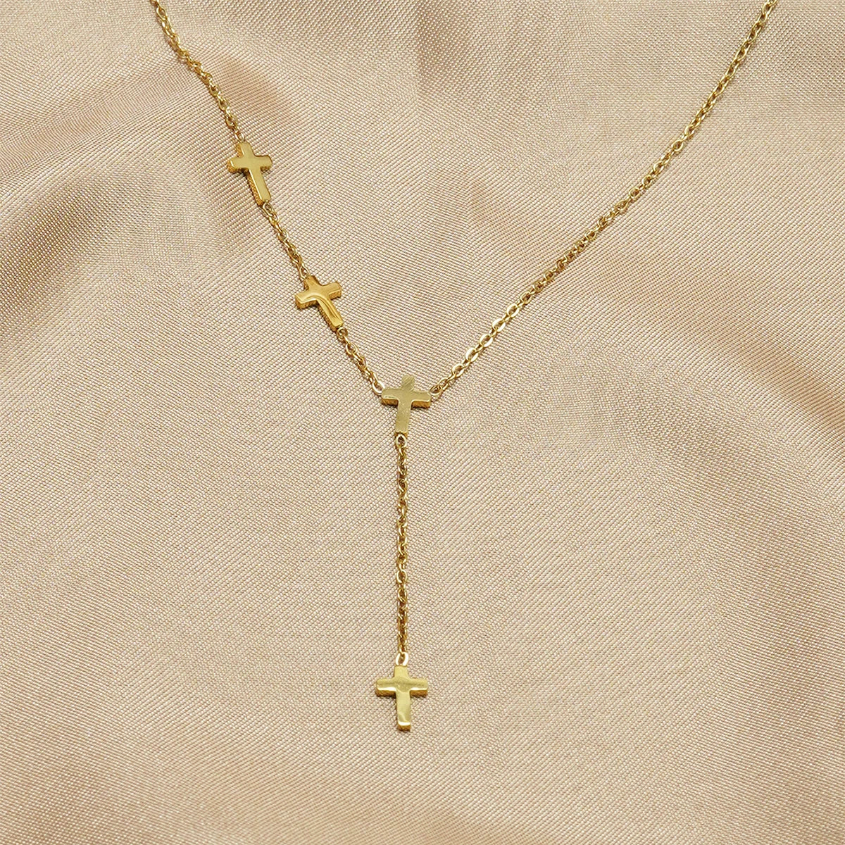 Lxalry 18K Gold Plated Stainless Steel Cross Y Necklace for Women – Waterproof, Tarnish-Free, Faith Jewelry Gift for Birthday, A