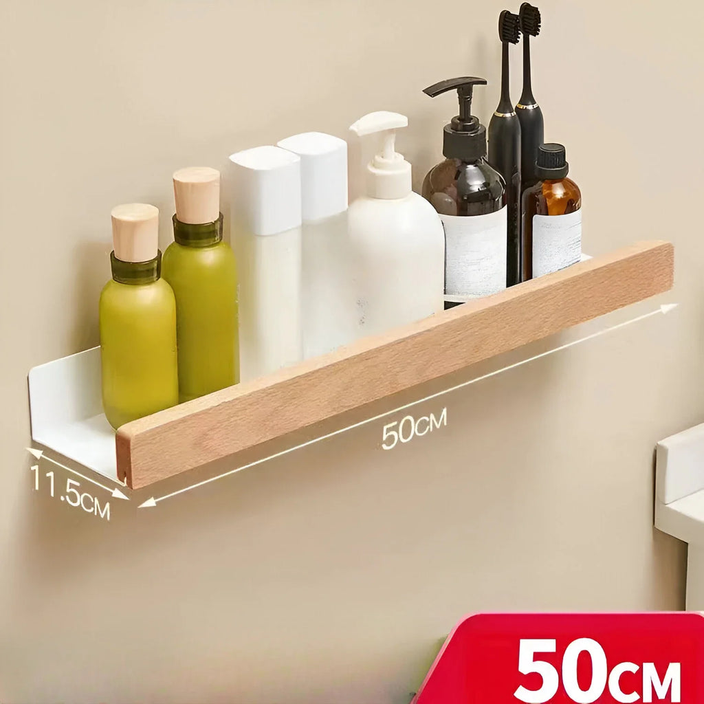 Beech wood bathroom storage rack wall mounted light luxury living room non perforated bathroom storage rack  bathroom shelf