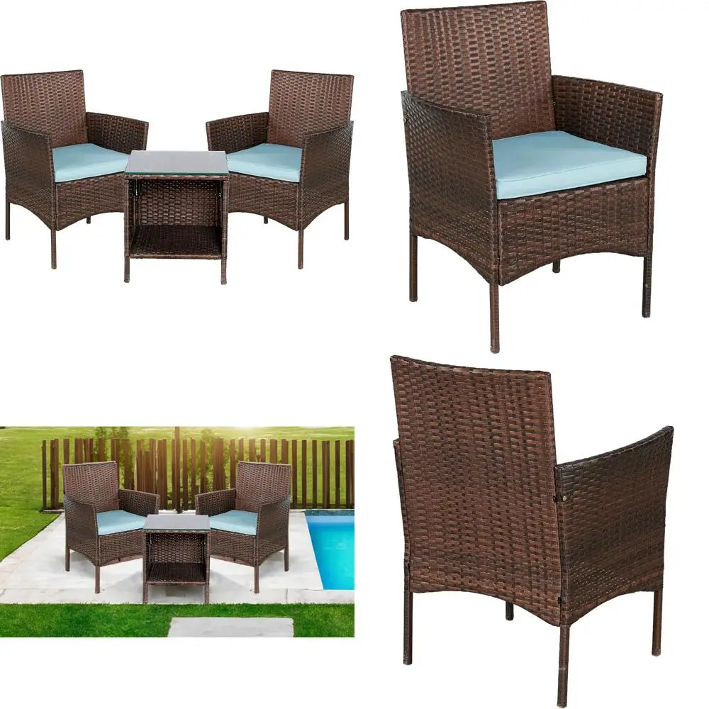 Space-Saving Outdoor Wicker 3-Piece Bistro Set with Cushions for Patio, Garden, and Porch