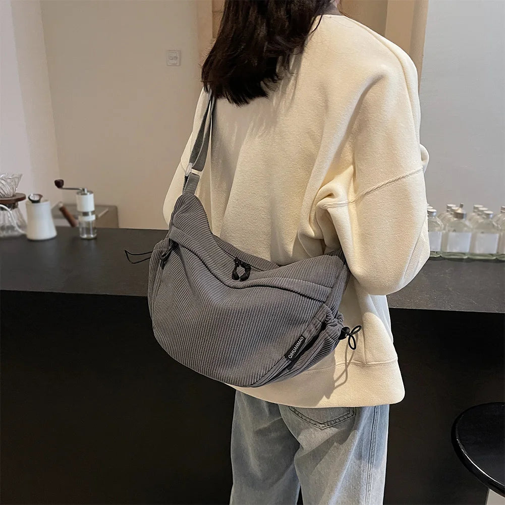 Corduroy Stylish Dumpling Bag Large Capacity Fashion Shoulder Bag Adjustable Strap Crescent Crossbody Bag Trendy Carrying Bag