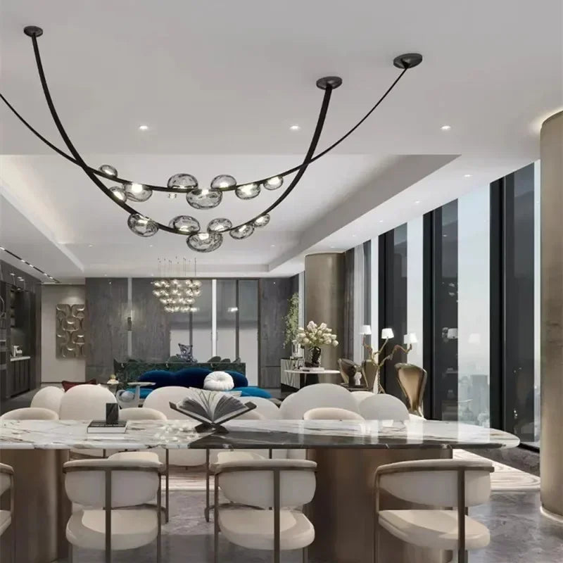 Simple living room glass ceiling chandelier duplex staircase design Luxury restaurant exhibition hall Retro leather hanging lamp