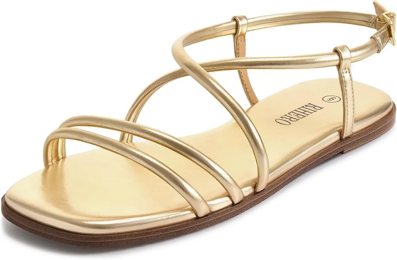 Women's Strappy Flat Sandals Summer Lace Up Open Toe Comfortable Slip-On Ankle Strap Sandals