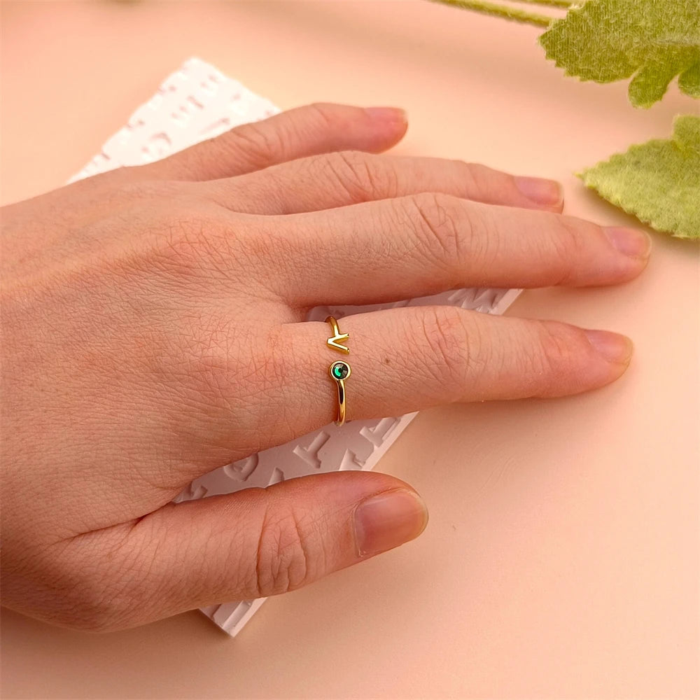 Custom Initial Birthstone Ring Personalized Skinny Letter Rings for Women Gemstone Jewelry Bridesmaid Gift Zircon Name Anillos