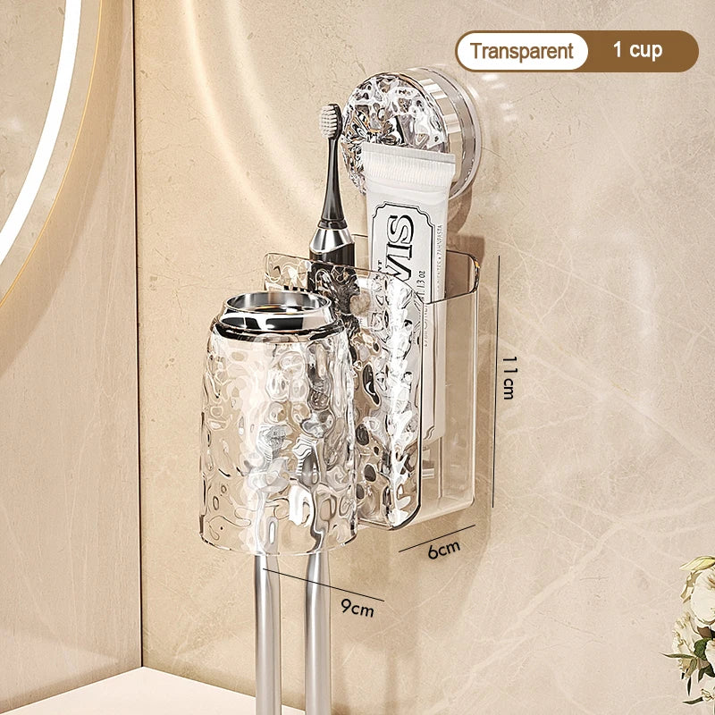 Bathroom Toothbrush Holder With Glacier Pattern Wall Mounted Non Perforated Suction Cup Storage Rack Toothbrush Set Storage Rack