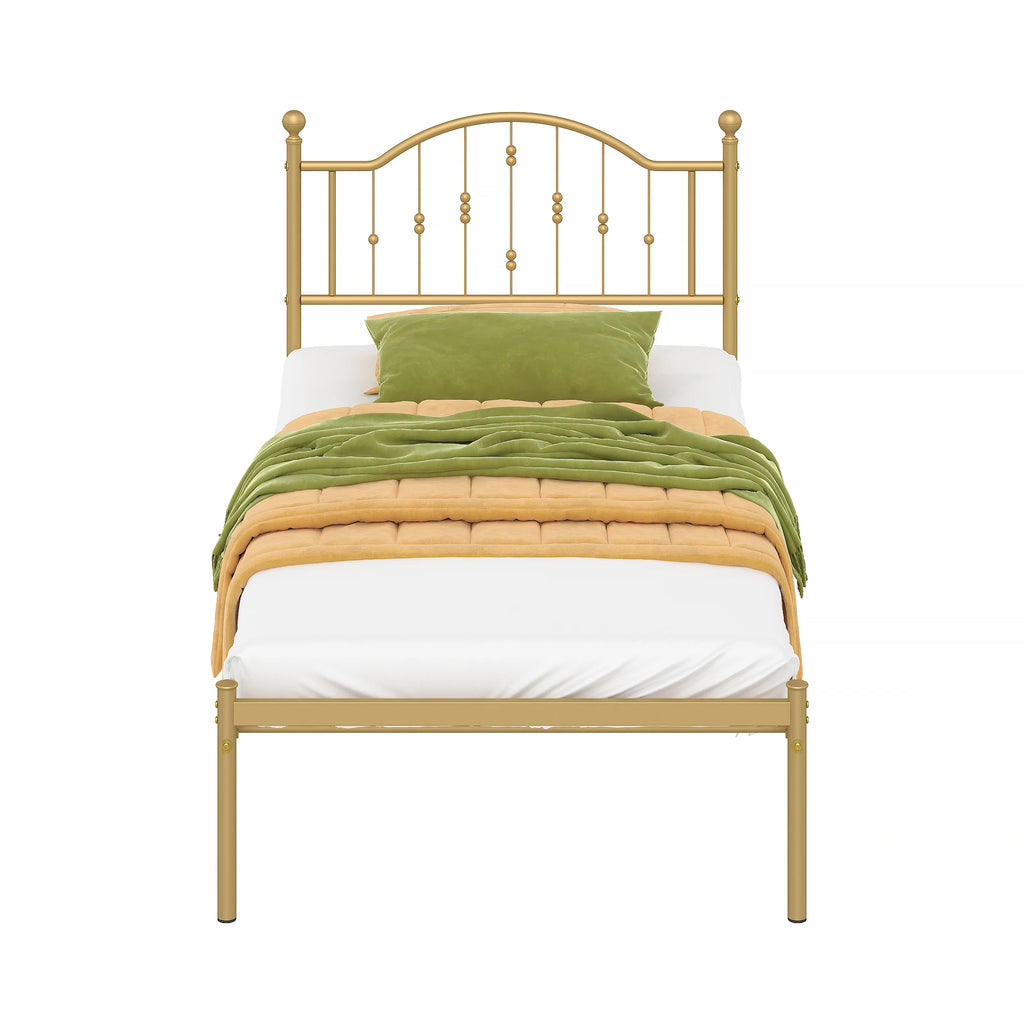 Golden Twin Size Bed Frame with Headboard Twin Metal Platform Bed