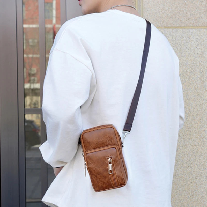 Men'S Shoulder Bag Multi-Function Leather Messenger Casual Crossbody Bags High Quality Male Purse Phone Chest Pack