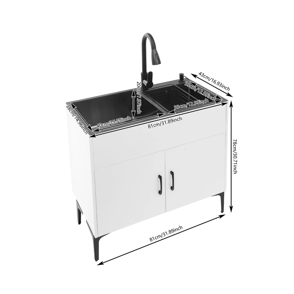 Laundry Sink with Cabinet Sink with Pull-Out Faucet and Cabinet Freestanding Kitchen Sink