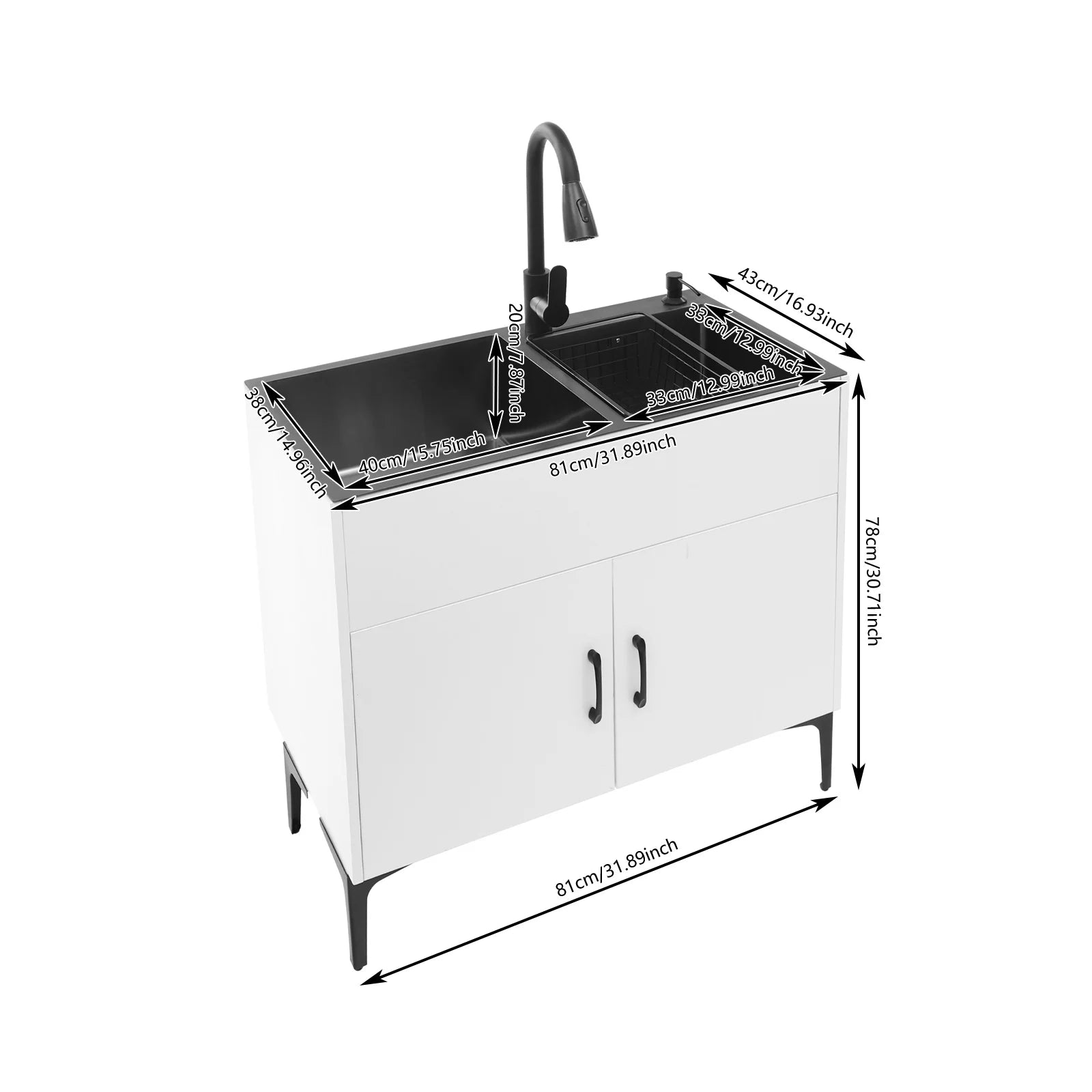 Laundry Sink with Cabinet Sink with Pull-Out Faucet and Cabinet Freestanding Kitchen Sink