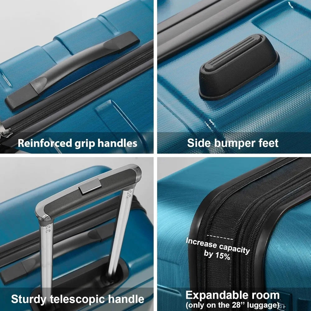 Coolife Luggage Expandable 3 Piece Sets PC+ABS Spinner Suitcase 20 inch 24 inch 28 inch (white, 3 piece set)