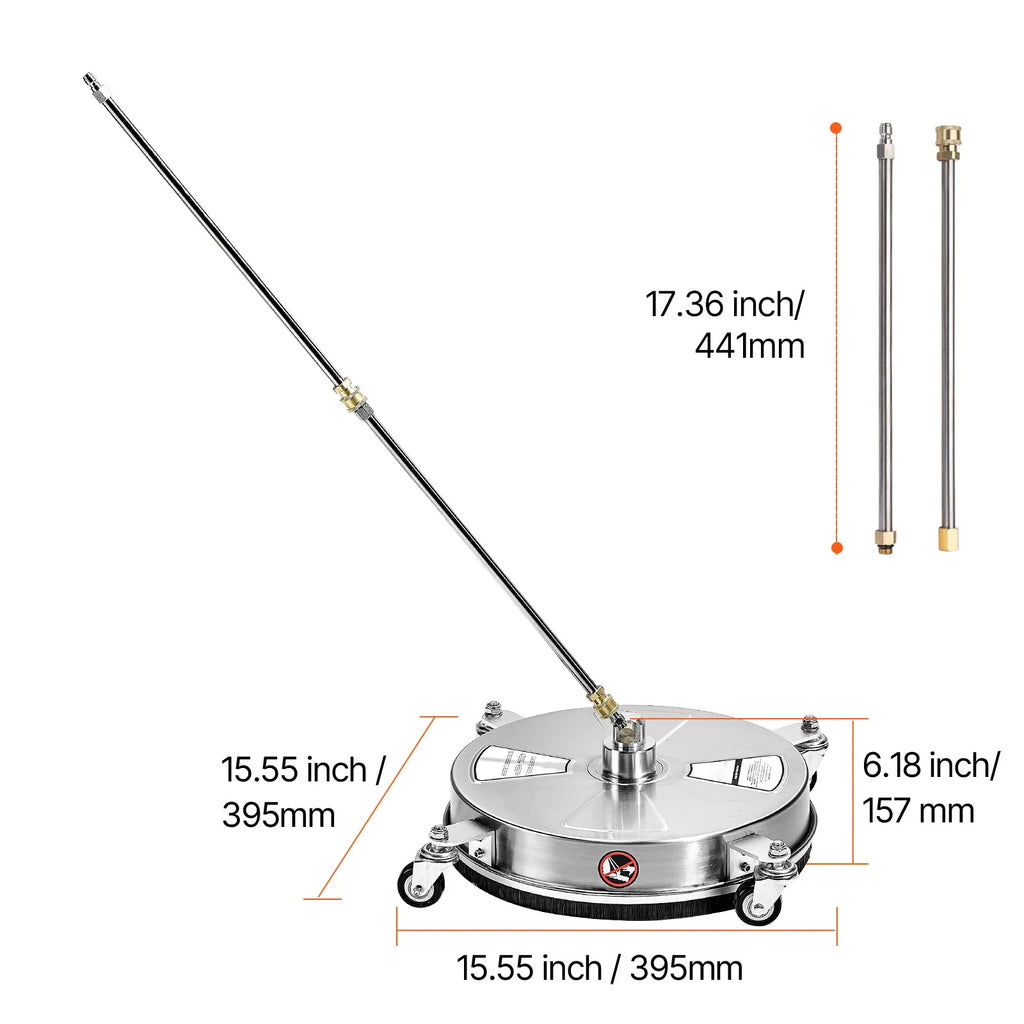 SucceBuy Pressure Washer Surface Cleaner PE/Stainless Steel Pressure Washer Attachments with 4 Wheels for Concrete Patio Deck