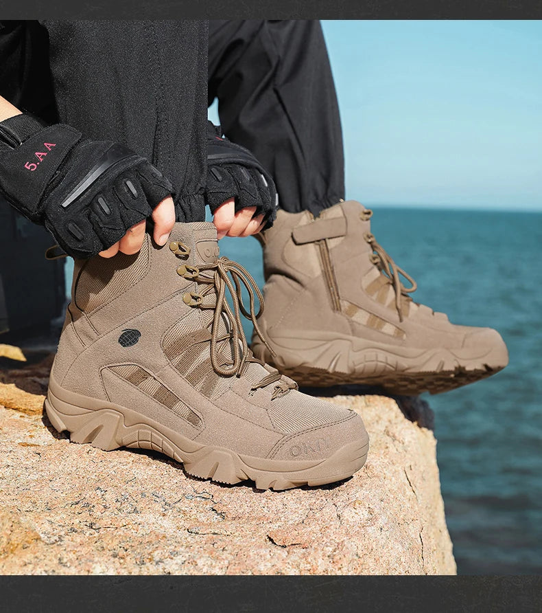 Hiking Men Shoes Mid-top Outdoor Comfortable Anti-slip Combat  Boots Men Shoes Thick-soled Sporty Keep Warm Casual Men Shoes