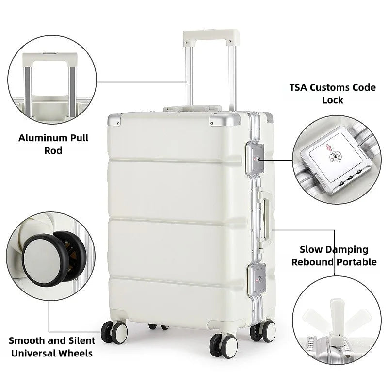 Large Size Travel Wheeled Suitcases With Aluminum Frame Anti-Collision Waterproof Carry On Luggage Carrier Trolley Case For Men
