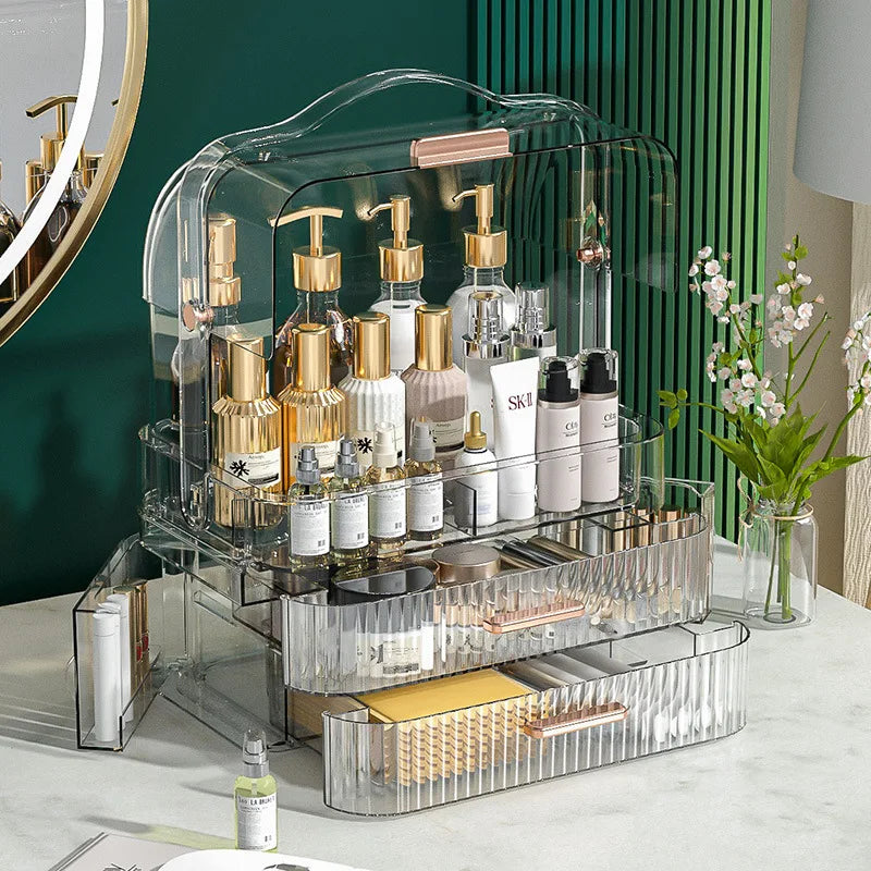 Cosmetics storage box Desktop dust drawer type large-capacity finishing box Multifunctional skin care product storage box