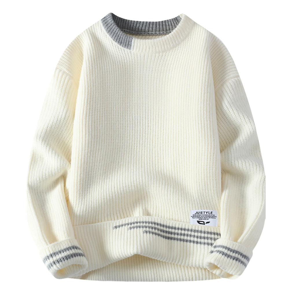 Men Retro Color Collision Twist Sweater Loose Fit Round Neck Knit Jumper Pullover Autumn Winter Casual 4 Colors Knitted Sweaters