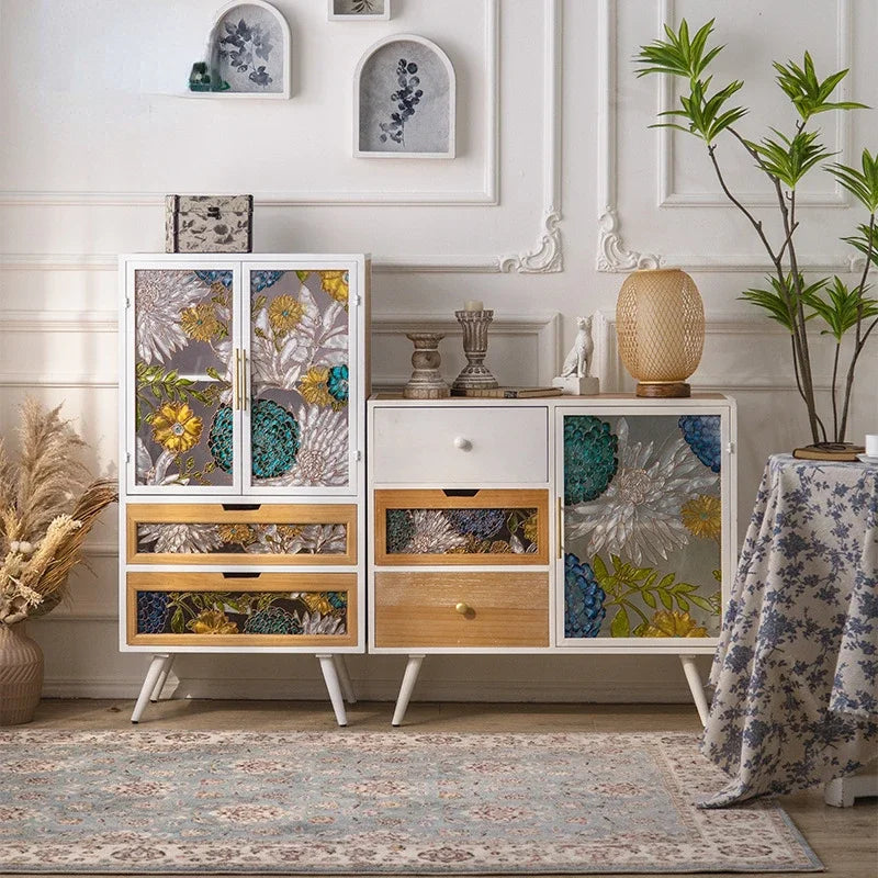 American Hand-painted Living Room Cabinets Sideboards Foyer Side Cabinet Light Luxury Wine Cabinet Drawer Living Room Furniture