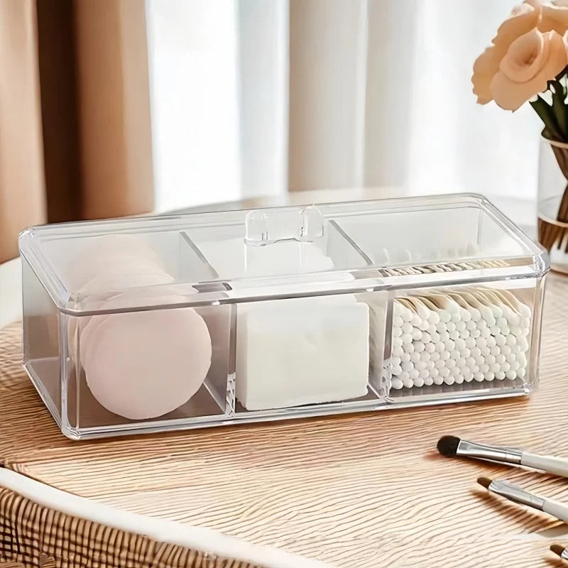 1pc Cosmetics Storage Box, Minimalist Clear 3 Grids Cosmetics Container For Home, For  Bathroom Collection, Bedroom Collection,