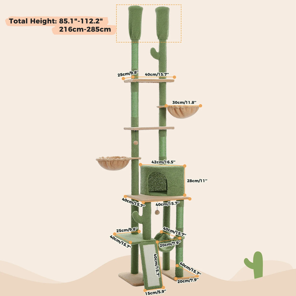 Tall Cat Tree with Adjustable Height Floor to Ceiling Cat Tower with Scratching Posts Soft Hammock Cat Condo for Indoor Cat Toys