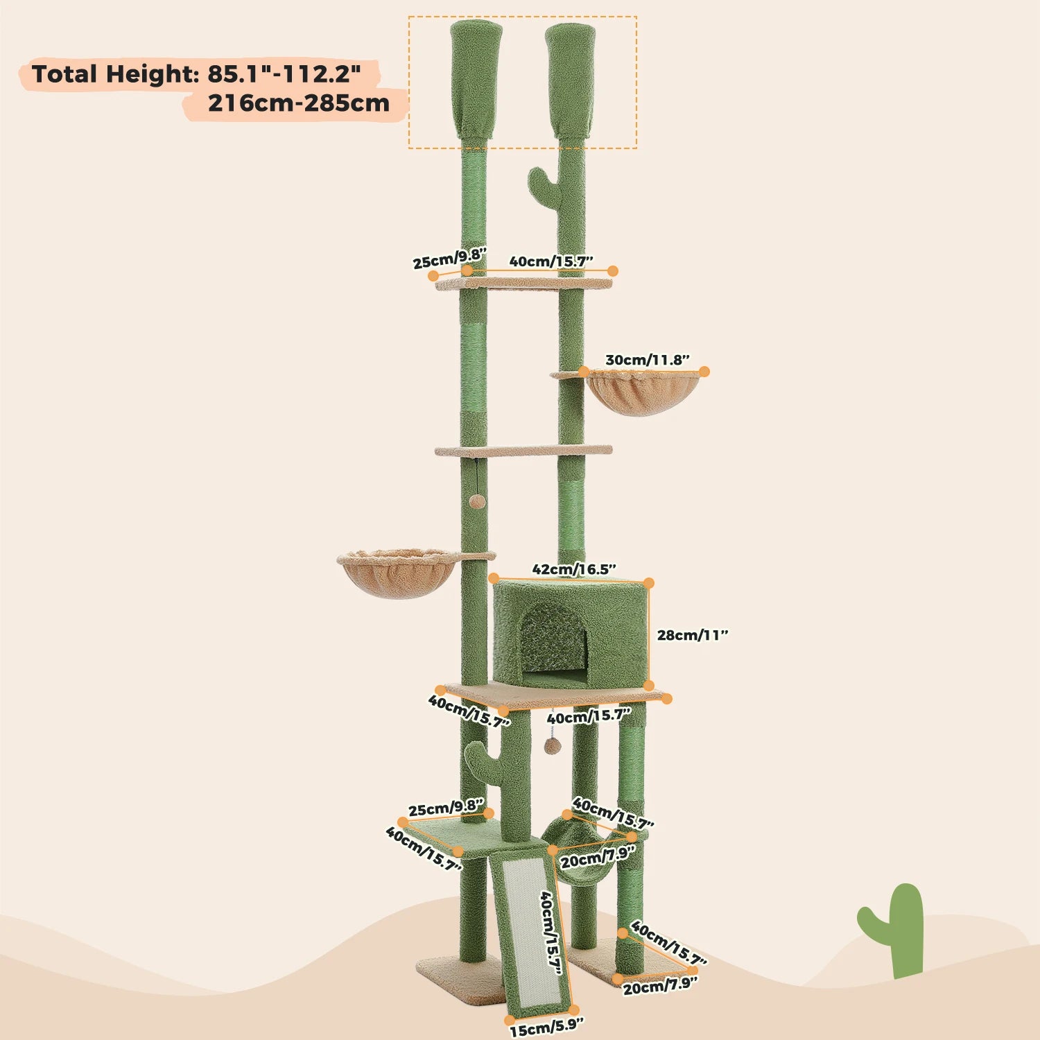 Tall Cat Tree with Adjustable Height Floor to Ceiling Cat Tower with Scratching Posts Soft Hammock Cat Condo for Indoor Cat Toys