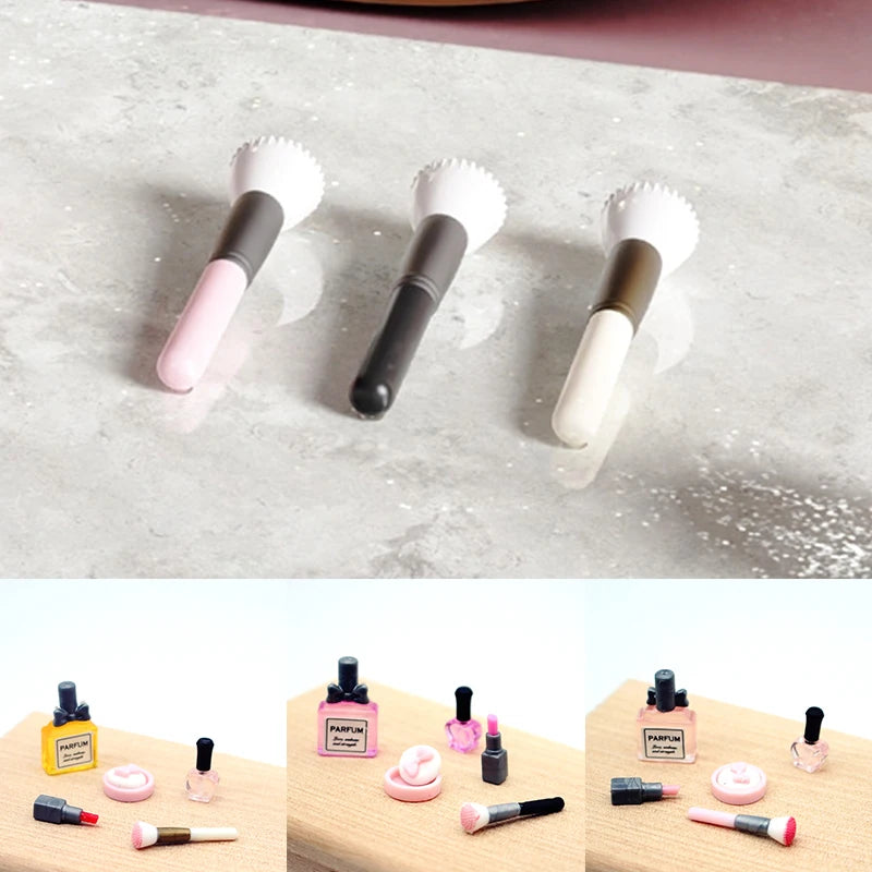1 Set 1:12 Dollhouse Miniature Cosmetic Lipstick Pressed Powder Perfume Makeup Brush Model Doll Makeup Scene Decor Accessories