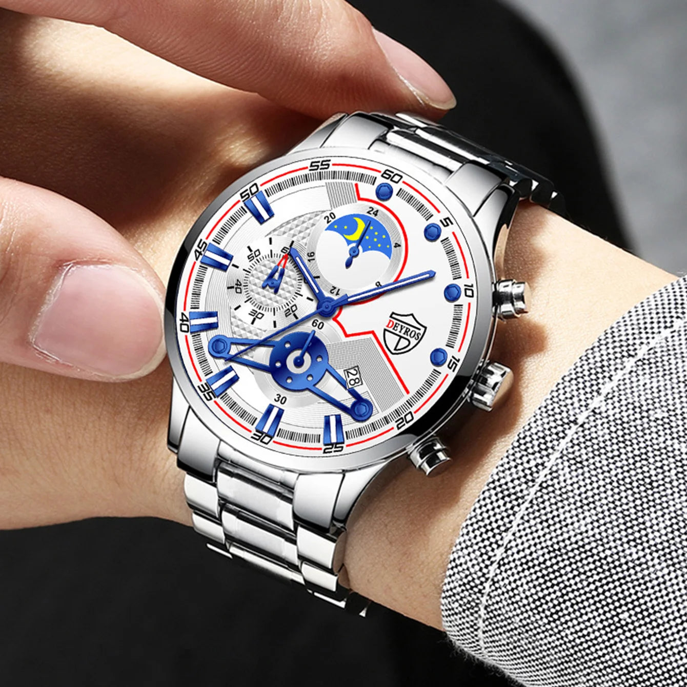 Reloj Hombre Men's Luxury 3-Piece Business Watches Mens Full Calendar Leisure Sports Watch Men Stainless Steel Quartz WishWatch