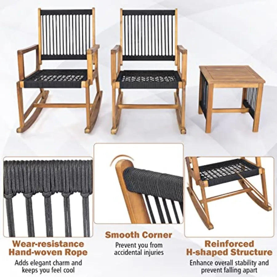 Acacia Wood Rocking Bistro Set 3 Piece Patio Bistro Set with Coffee Table AllWeather Wooden Conversation Set Rocker Bistro Out