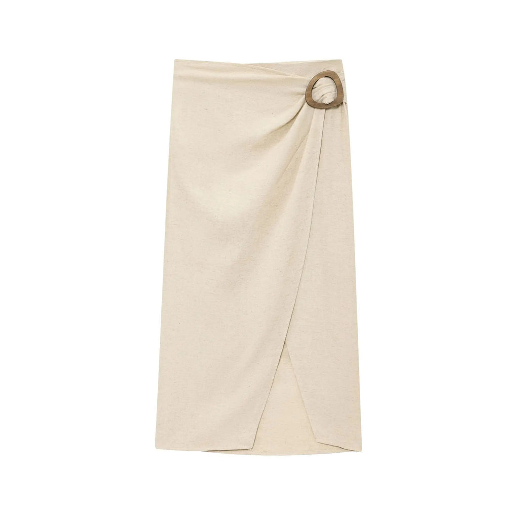 2025 New Women's Suit Summer Suit Casual Simple Multifunctional Pleated Lapel Sleeveless Short Top Paired with Buckle Slit Skirt