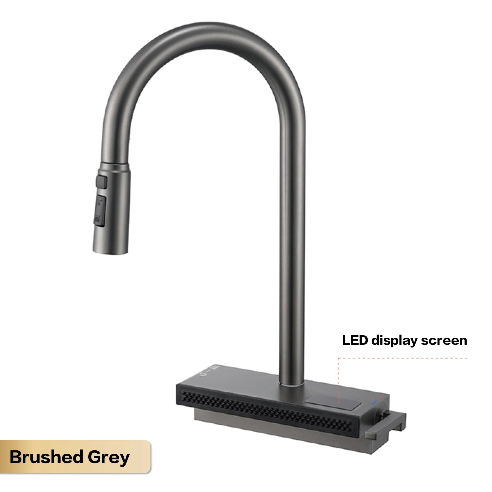 Luxury Gunmetal Brass LED Digital Display Kitchen Faucet 1 Hole Pull-out with 2 Modes Ceramic Valve Core Hot&cold Water Sink Tap