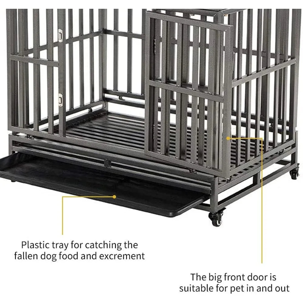 38 Inch Heavy Duty Dog Cage Metal Kennel and Crate for Large Dogs,Easy to Assemble Pet Playpen with Four Wheels,Black … …