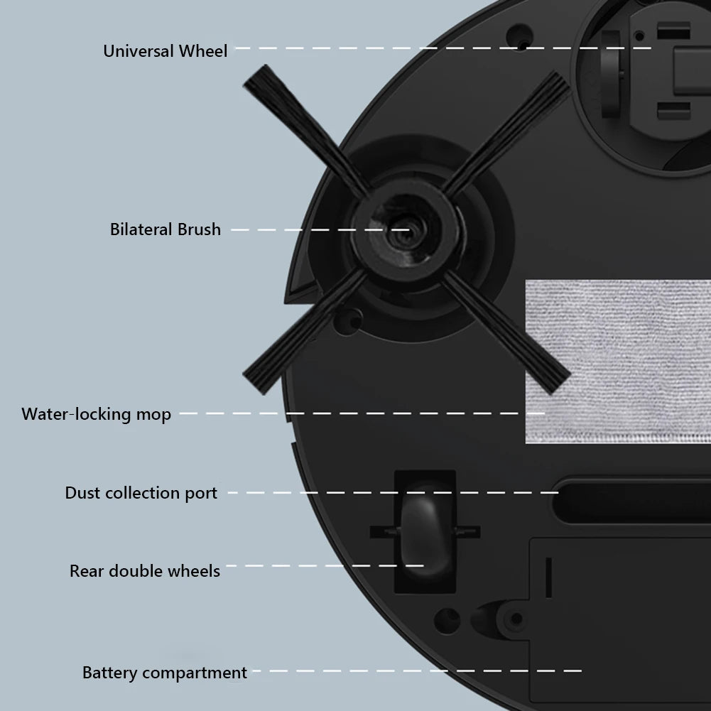 3 in 1 Vacuum Mop Robot Rechargeable Sweeping Machine Strong Suction Compact Cleaning Machine for Pet Hair Stubborn Dirt