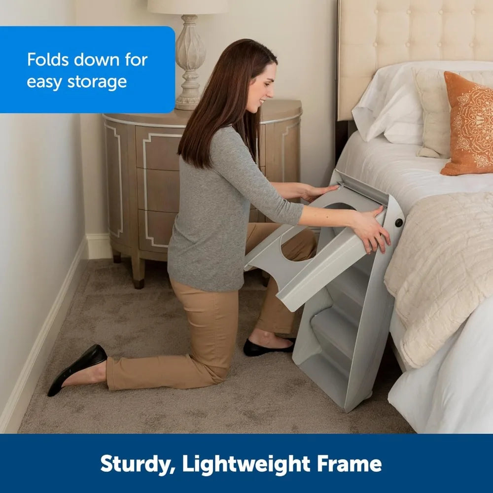 CozyUp Folding Dog Stairs, Portable Indoor/Outdoor Pet Steps for Bed, Couch & Car, Grey, 25 Inch