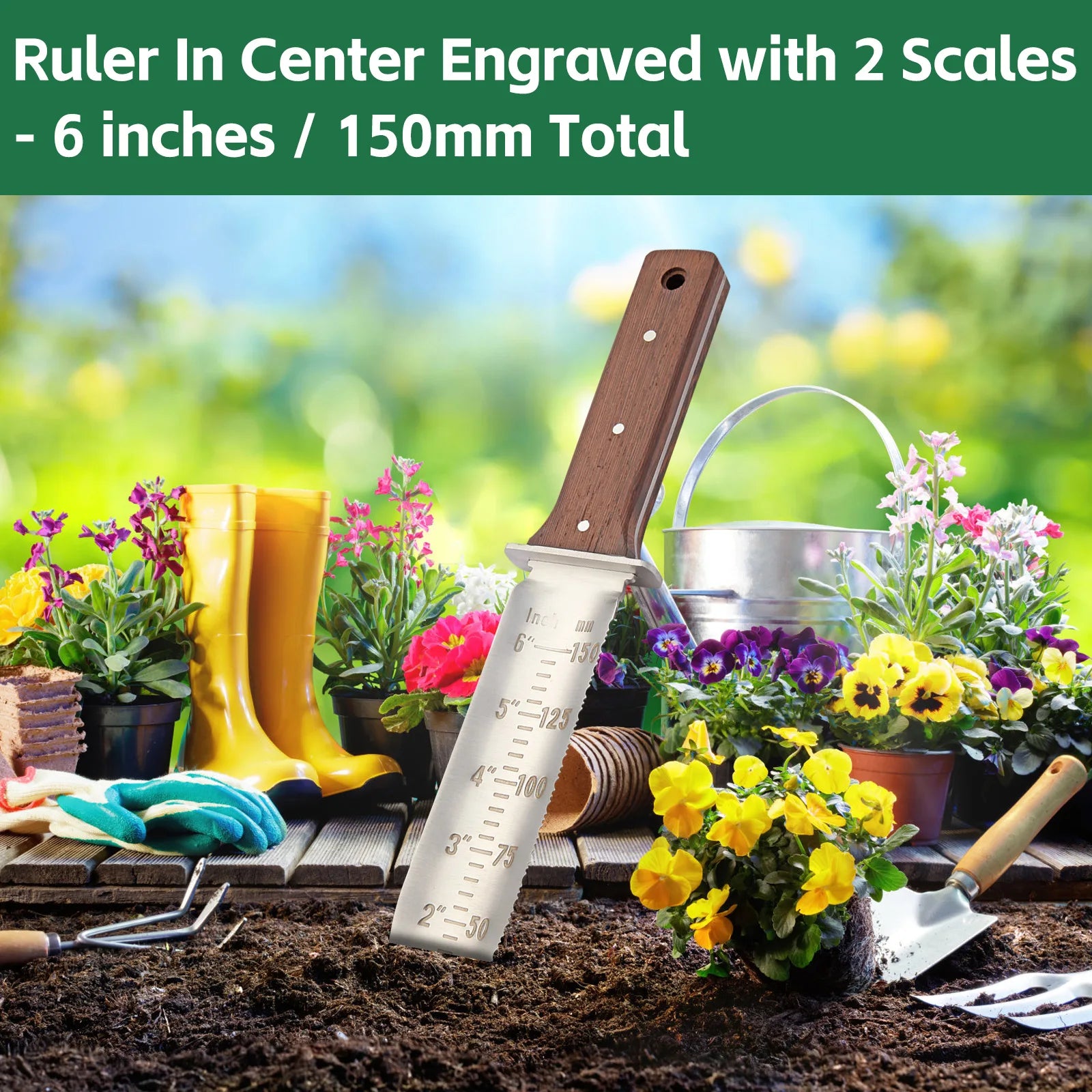 FEITA Hori Hori Garden Knife with Leather Sheath and Sharpening Stone, Garden Soil Knife Tools Gifts for Weeding, Digging