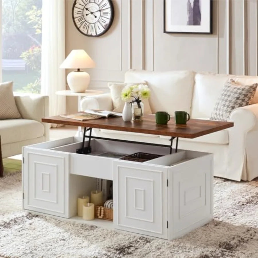 Lift Top Coffee Table with Storage 48 Rustic Center Table with Hidden Storage Compartment and 2 Cabinet White Coffee Table Conv