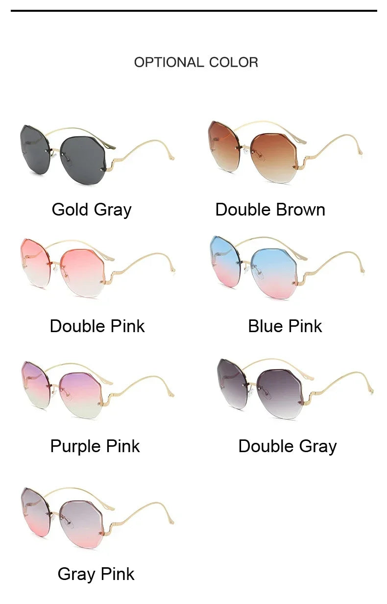 Female Ins Popular Sunglasses Luxury Frameless Ocean Lens Large Sun Glasses Goggles Fashion Travel UV400 Eyewear for Women Men