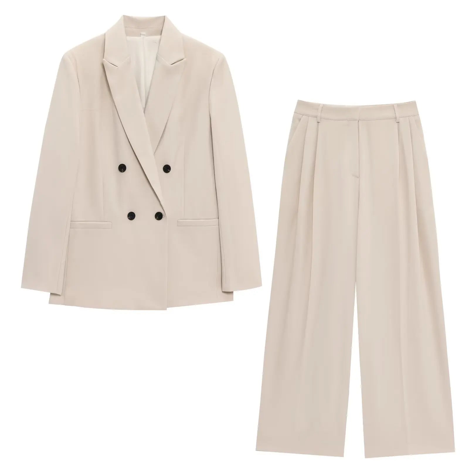 Women's new suit trousers suit double-breasted suit jacket with shoulder pads, pleated wide-leg pants
