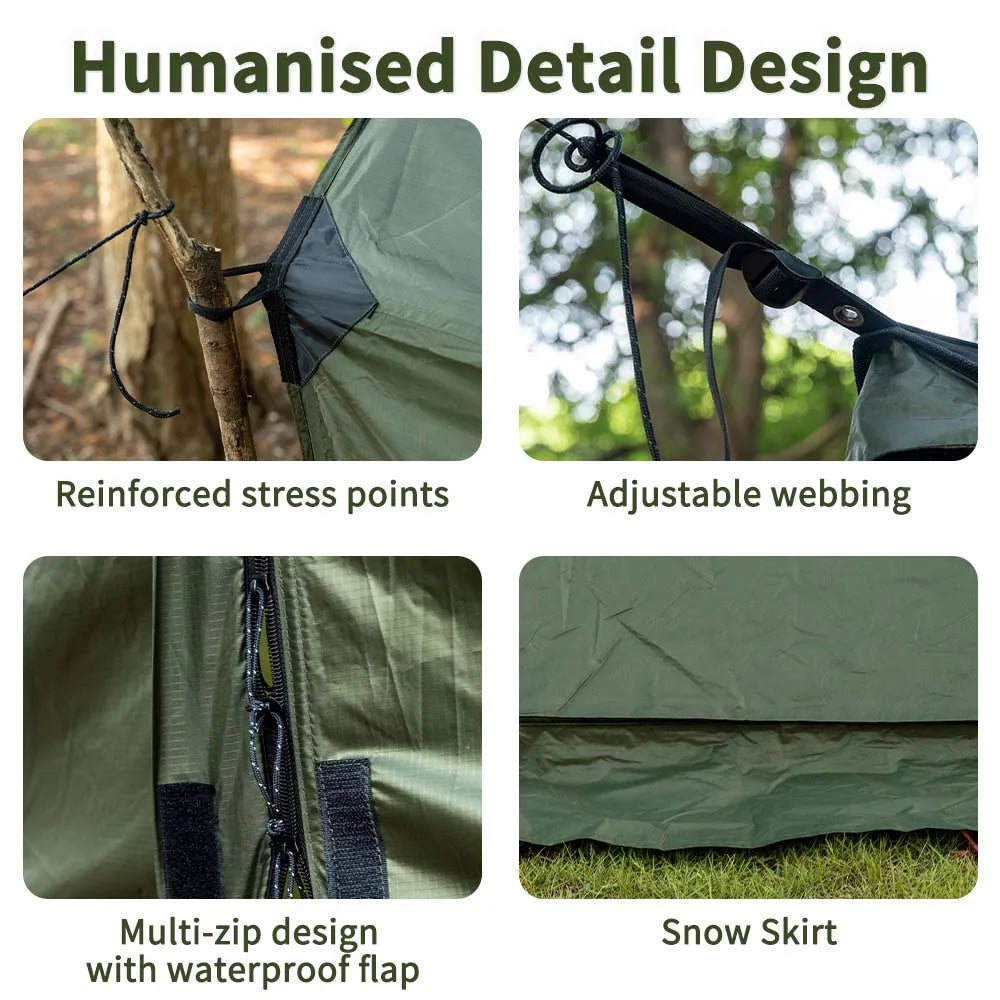 Hammock Hot Tent with Stove Jack, Spacious Versatile Wall Tent with Snow Skirt, 3000mm Waterproof with Zippered Tent Bag