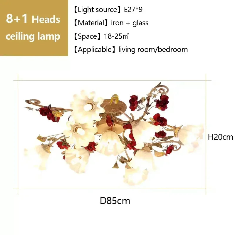 Creative romantic flower ceiling decorative chandelier pastoral retro LED ceiling lights Living room Bedroom Nordic ceiling lamp