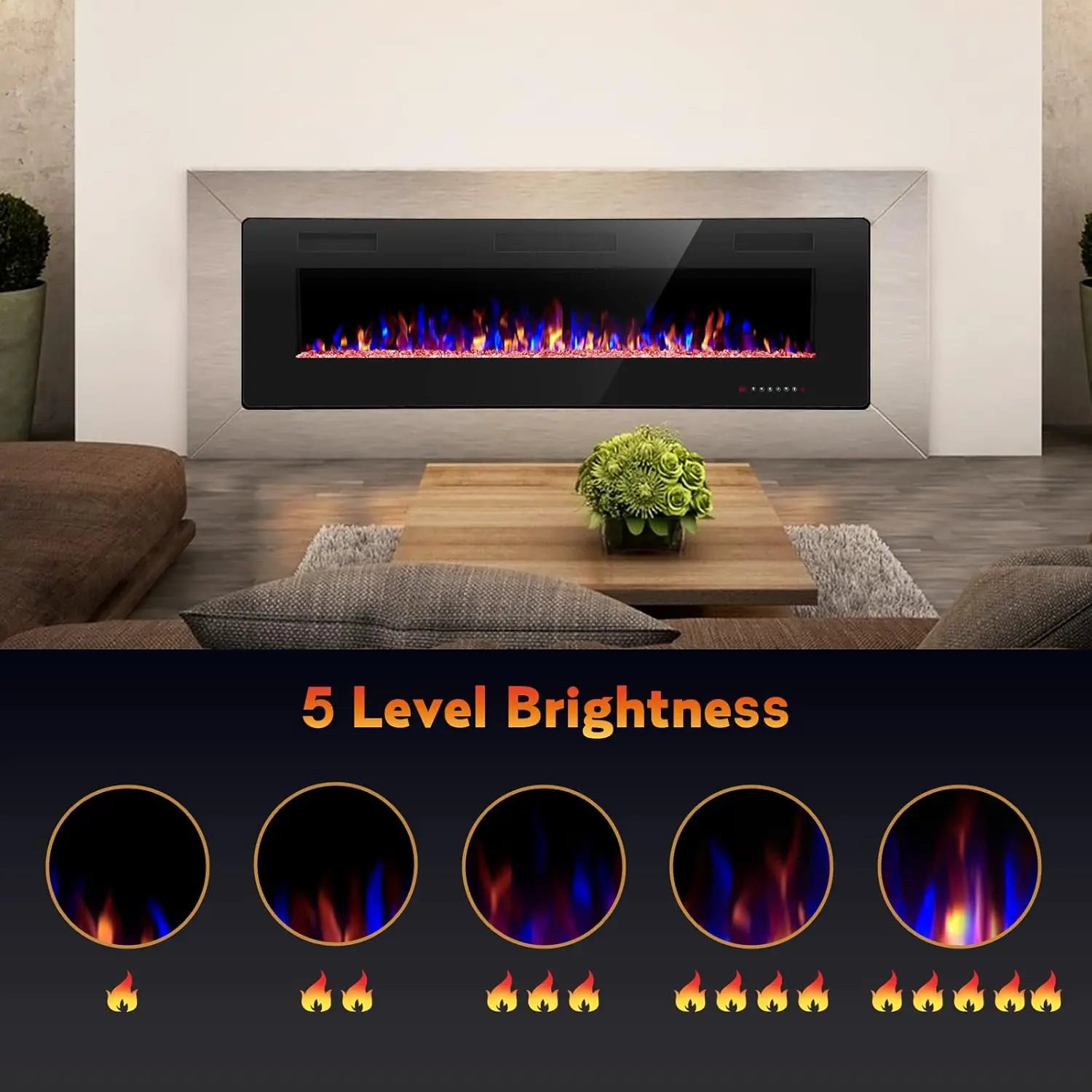 36inch Electric fireplace for wall mounting ultra thin low noise suitable for 2 x 4 and 2 x 6 bolts remote control with timer