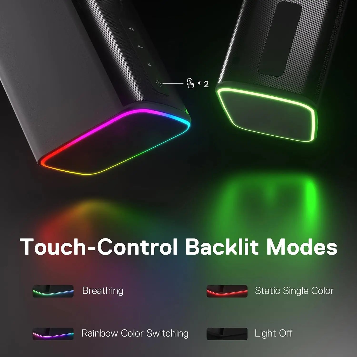 Redragon GS814 Stereo Desktop Speaker, 20W Output, 4 Real Units, BT 5.0/3.5mm AUX, Enhanced Bass, Touch-Control, Dynamic RGB