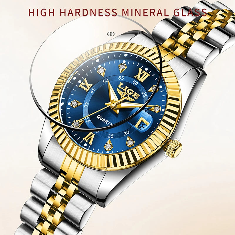 LIGE Top Luxury Watches For Women Vintage Fashion Ladies Watch Waterproof Date Stainless Quartz Wristwatches Reloj Mujer 2025