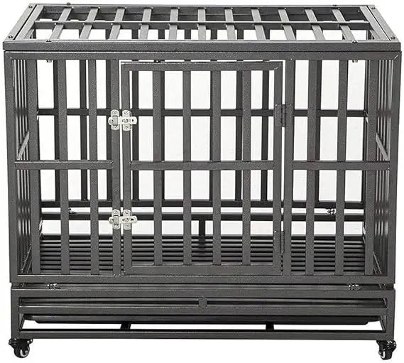 38 Inch Heavy Duty Dog Cage Metal Kennel and Crate for Large Dogs,Easy to Assemble Pet Playpen with Four Wheels,Black … …