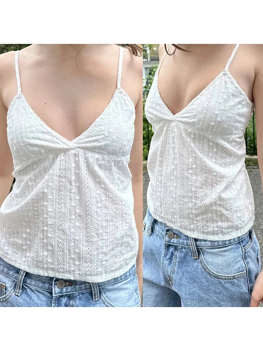 Women s Lace Trimmed Tank Tops Summer Sleeveless V Neck Open Back Casual Camisole Shirts White Beachwear Tops