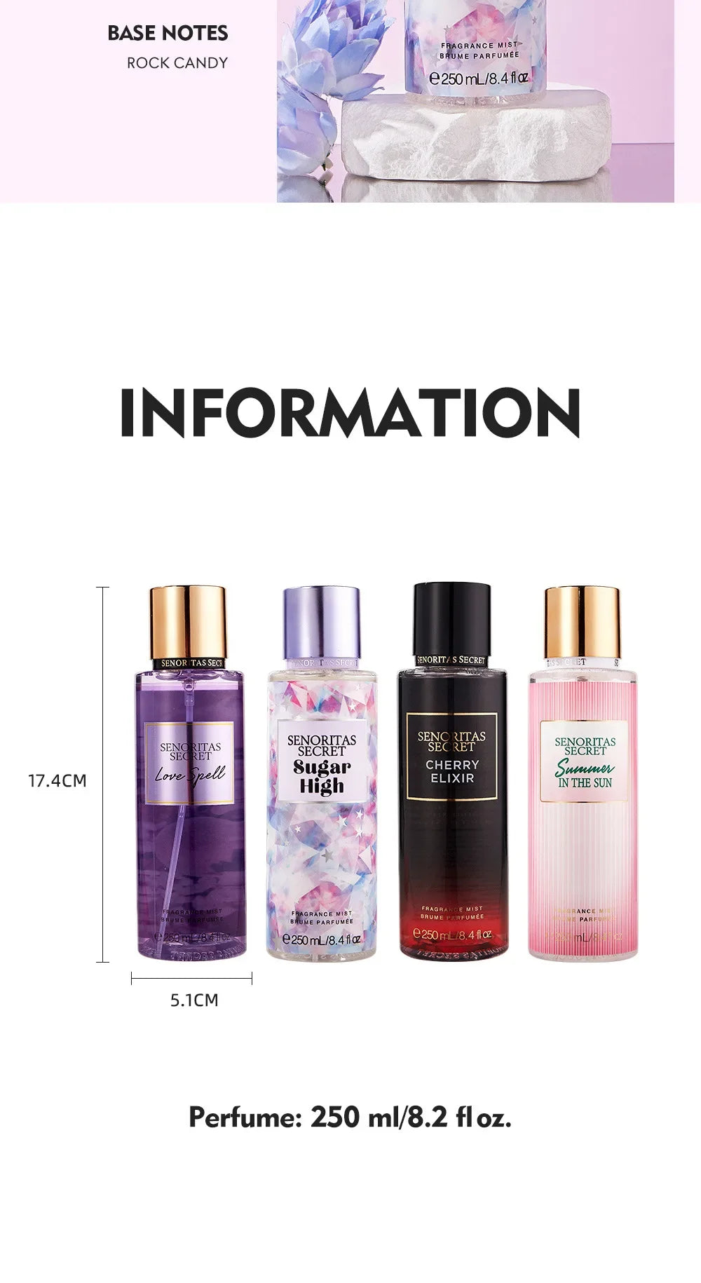 Body Spray Women's  Fragrance Floral and Fruit Tone Lasting Fragrance Thailand's 250ml